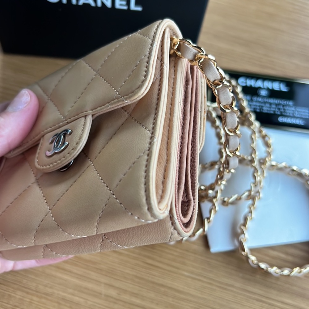 Mini CHANEL Lambskin Quilt Flap Trifold Wallet WOC on Chain - Picture 6 of 12